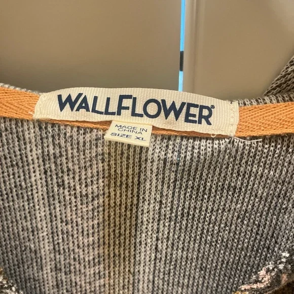 Wallflower Brown and Gray Patterned V-Neck Sweater Hoodie - Picture 4 of 6